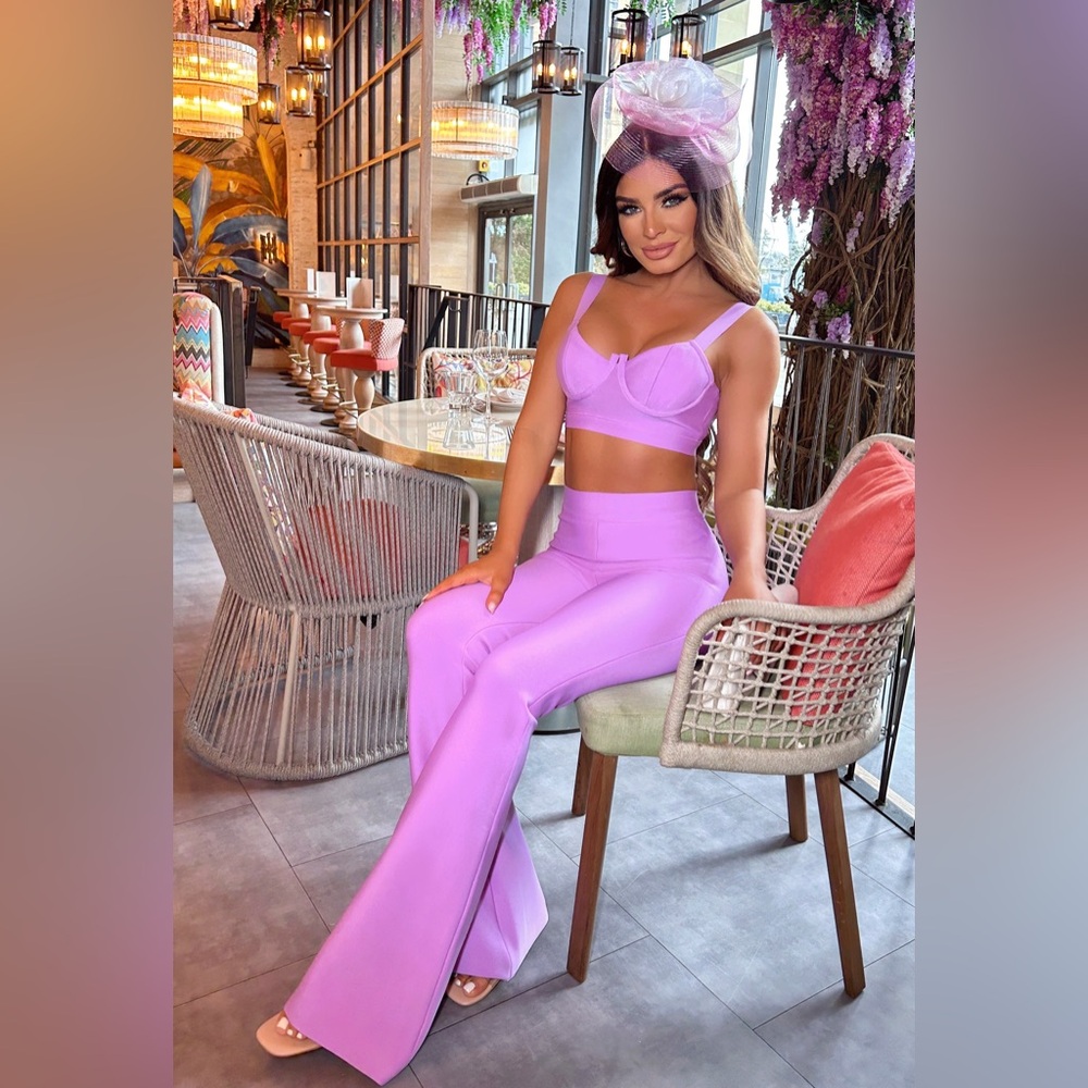 NWOT Lilac Purple Wide-Leg Flare Trouser Bandage Pants & Top Set